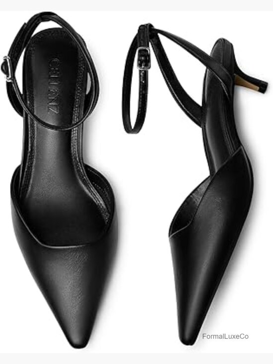 Shoes - Women's Pointed Toe Kitten Heel Pumps - Comfortable Low Heel Dress Shoes for